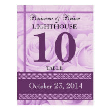 PURPLE Roses Wedding Table Number Card Reception Post Cards