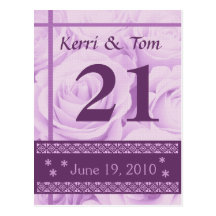 PURPLE Roses Wedding Table Number Card Reception Postcard