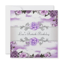 Purple Roses Womans 40th Birthday Party Personalized Announcements