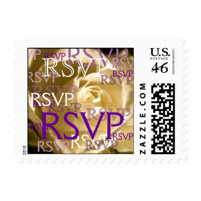 Purple RSVP Postage Stamp with Cream Rose