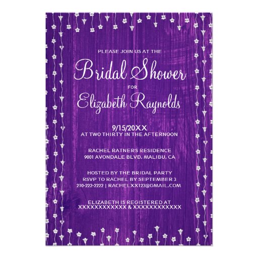 Purple Rustic Country Bridal Shower Invitations