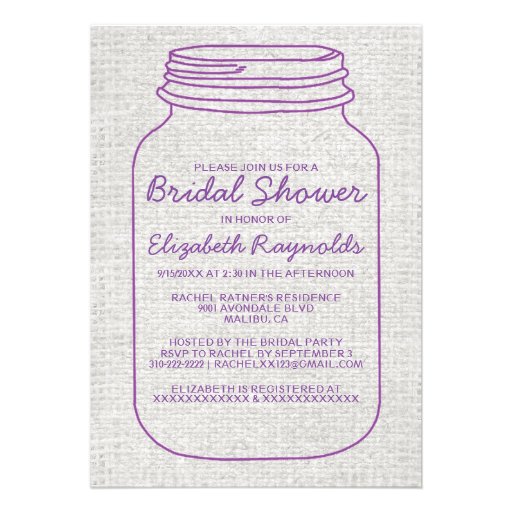 Purple Rustic Mason Jar Bridal Shower Invitations