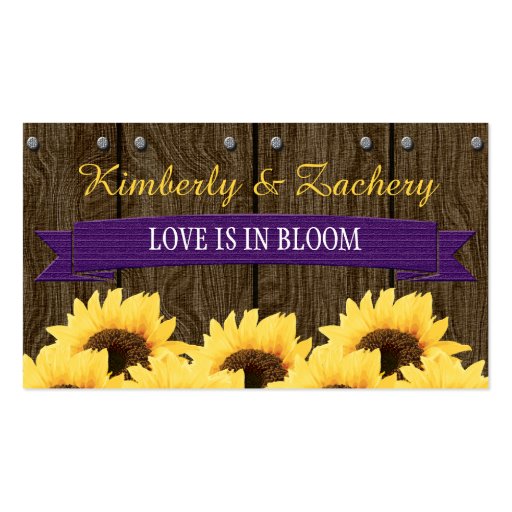 PURPLE RUSTIC SUNFLOWER SEATING PLACE CARD BUSINESS CARD (back side)