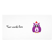 Purple santa owl custom photo card