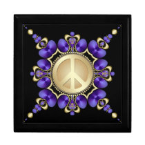 Purple Satin Golden Peace Emblem Wooden Gift Box