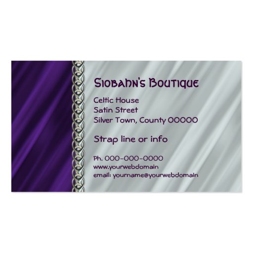Purple satin silver chain business card (back side)