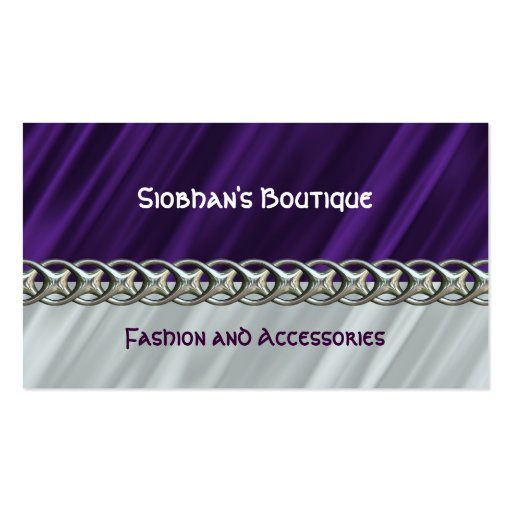 Purple satin silver chain business card (front side)