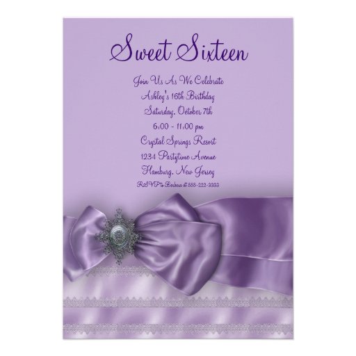 Purple Satin Sweet Sixteen Birthday Party Personalized Invite