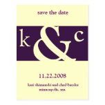 purple save the date post cards