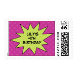 Purple Save the Day Superhero Birthday Postage