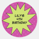 Purple Save the Day Superhero Custom Birthday Stickers
