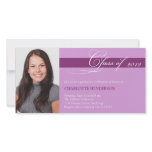 Purple script class of graduation announcement photo cards
