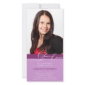 Purple script class of graduation announcement photocard