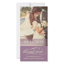 PURPLE SCRIPT THANKS | WEDDING THANK YOU CARD PHOTO GREETING CARD