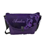 Purple Scroll Damask Name Messenger Bag rickshawmessengerbag