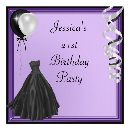 Purple Silver Black Balloons Formal 21st Birthday Personalized Announcement
