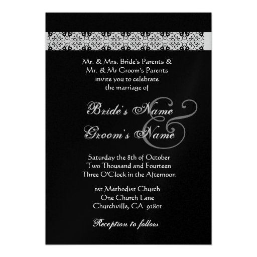 PURPLE SILVER BLACK  Rose Wedding Invitation