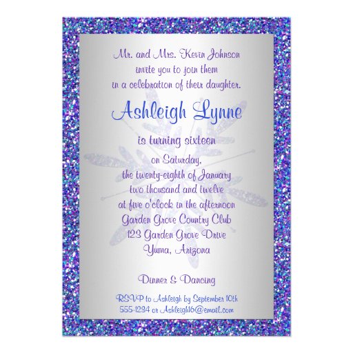 Purple, Silver, Blue Snowflake Birthday Invitation