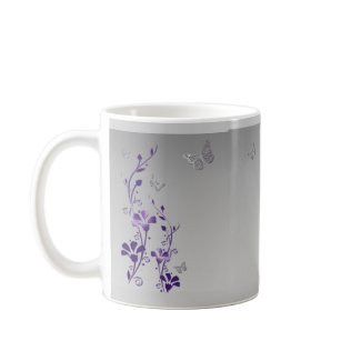 Purple, Silver Butterflies, Floral Bridesmaid Mug