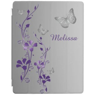 Purple Silver Butterflies, Floral iPad 2/3/4 Cover iPad Cover