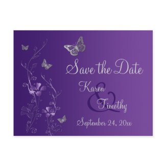 Purple, Silver Butterflies Save the Date Postcard zazzle_postcard