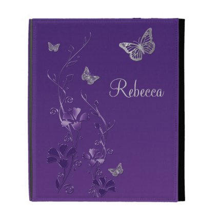 Purple Silver Butterfly Floral iPad (1,2,3) Folio iPad Folio Cases