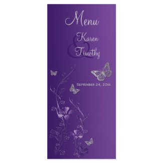 Purple Silver Butterfly Floral Menu Card
