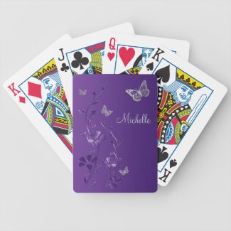 Purple Silver Butterfly Floral Playing Cards