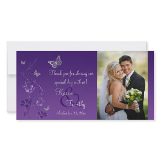 Purple, Silver Butterfly Floral Wedding Photo Card
