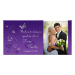 Purple, Silver Butterfly Floral Wedding Photo Card