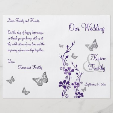 Purple Silver Butterfly Floral Wedding Program