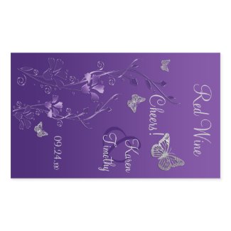 Purple, Silver Butterfly Floral Wine Label Sticker