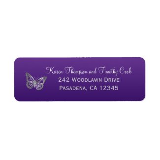 Purple, Silver Butterfly Return Address Label