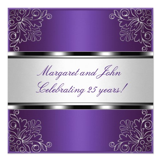 Purple Silver Floral 25th Anniversary Party Event Announcement (front side)