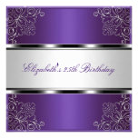 Purple Silver Floral 25th Birthday Party Event Invites