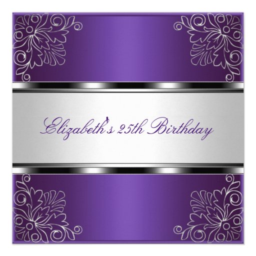 Purple Silver Floral 25th Birthday Party Event Invites