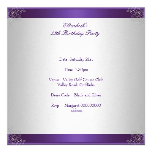 Purple Silver Floral 25th Birthday Party Event Invites