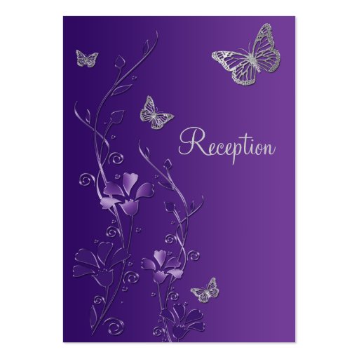 Purple, Silver Floral Butterflies Enclosure Card Business Cards (front side)