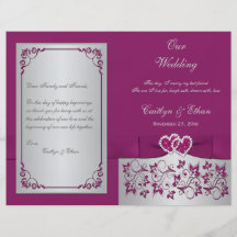 Purple, Silver Floral Hearts Wedding Program Flyer Design