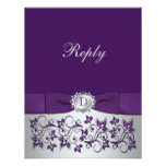 Purple, Silver Floral Scroll Wedding Reply Card Personalized Invitation