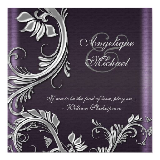 Purple silver floral wedding engagement announcements