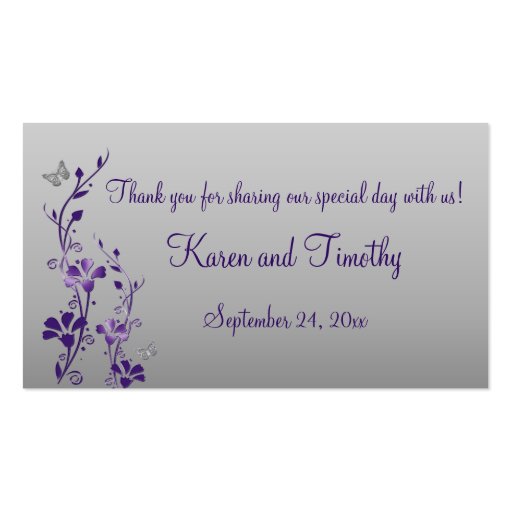 Purple, Silver Floral with Butterflies Favor Tag Business Card Templates (front side)