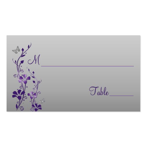 Purple, Silver Floral with Butterflies Place Cards Business Card (front side)