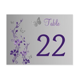 Purple Silver Floral with Butterflies Table Number zazzle_postcard