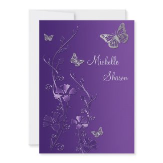 Purple Silver Floral with Buttterflies Bat Mitzvah invitation