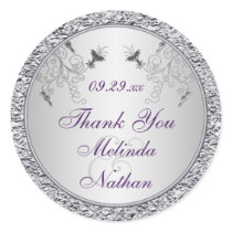 Purple Silver Foil Floral Wedding Favor Sticker