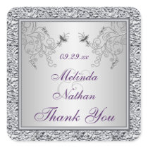 Purple Silver Foil Floral Wedding Favor Sticker