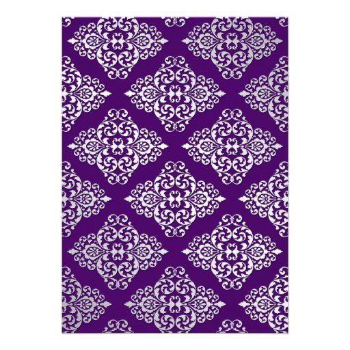 Purple, Silver Glitter Damask Bridal Shower Invite