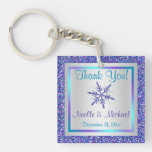 Purple Silver Glitter LOOK Snowflakes Keychain Square Acrylic Keychain