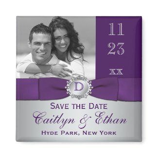 Purple, Silver Gray Floral Save the Date Magnet